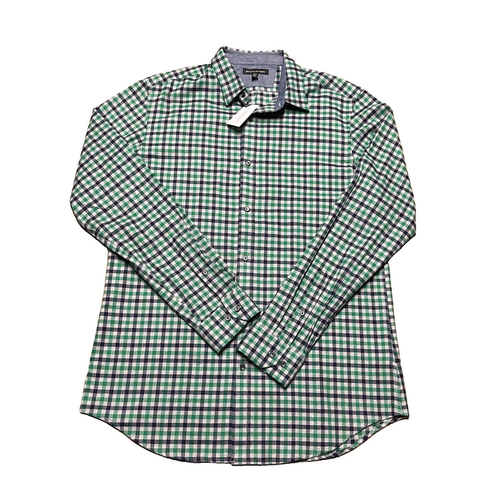 Banana Republic Mens Green LT Plaid Button Down Shirt Office Business Casual